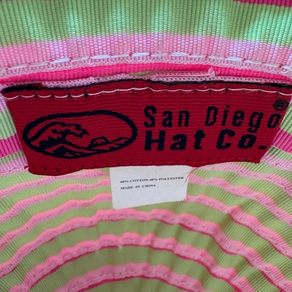 San Diego Hat Co Pink & Green Striped Wide Brim Sun Hat